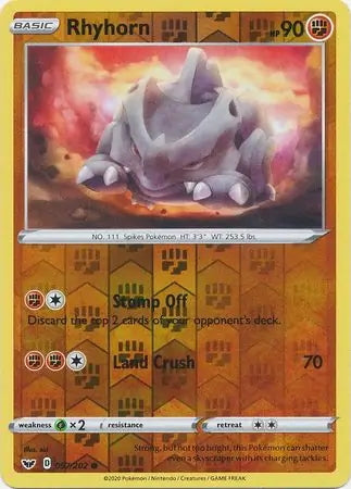 Sword & Shield Rhyhorn #97/202 reverse holo